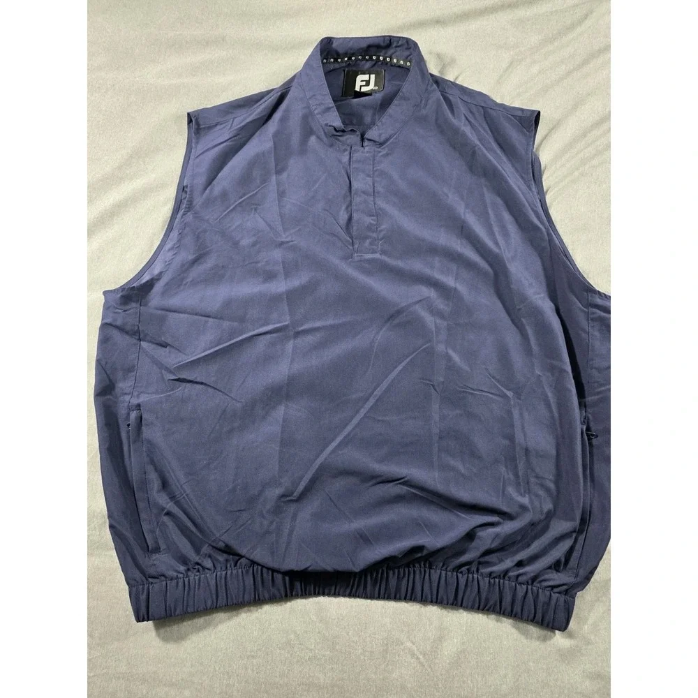 Footjoy Pullover 1/4 Snap Golf Vest Mens XL‎ Blue Windbreaker Zip Pockets